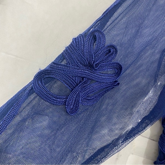 JS Collections Size 6 Navy Blue Illusion Yoke Soutache Column Gown Full Length - Picture 16 of 16